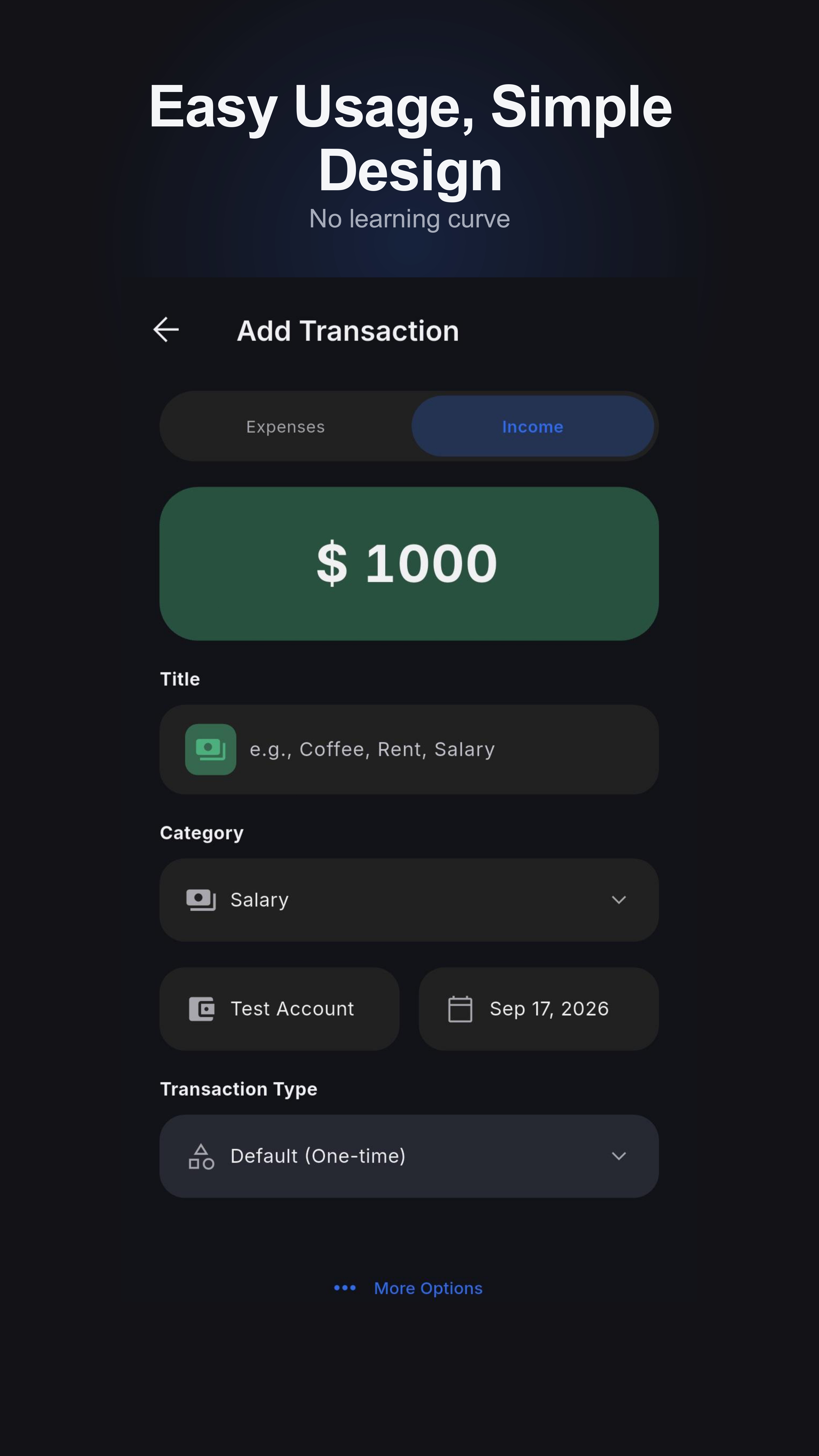 Add transaction screen
