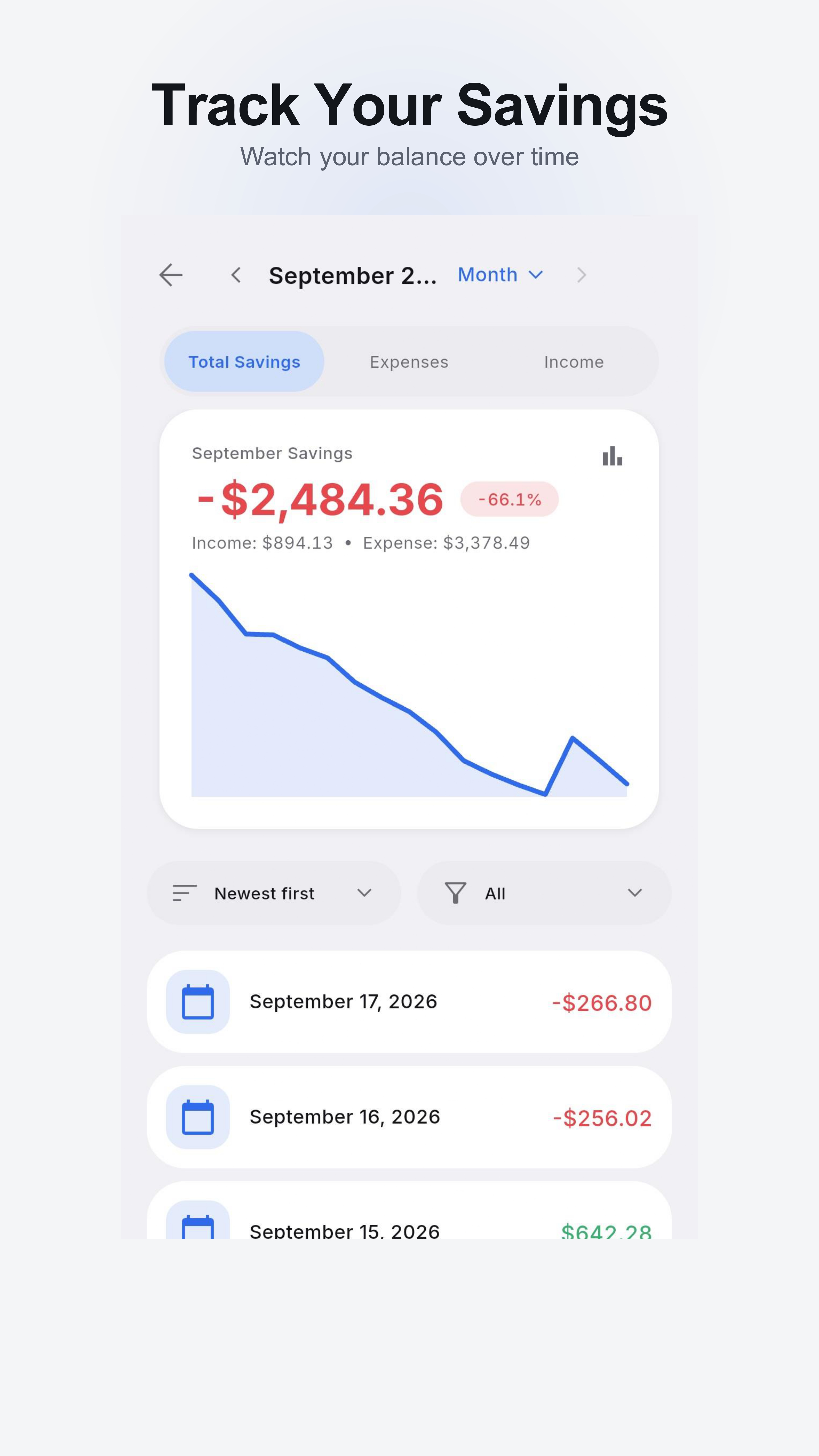 Total savings screen